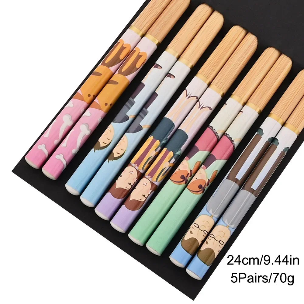 Non Slip Multi Color Bamboo Chopsticks Set (5 Pairs)