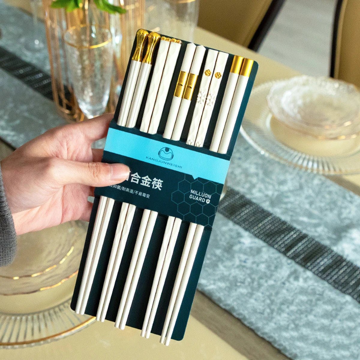 Artistic Chinese Style Alloy Chopsticks (5 Pairs) - Aptiaide14:2000036995 Pairs WhitGd Mix