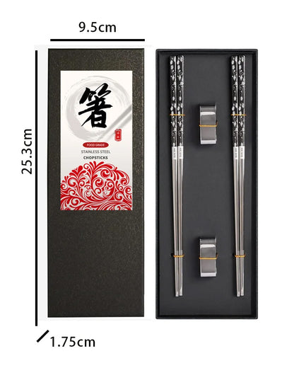 Premium Laser-Patterned 304 Stainless Steel Chopsticks (5 Pairs)