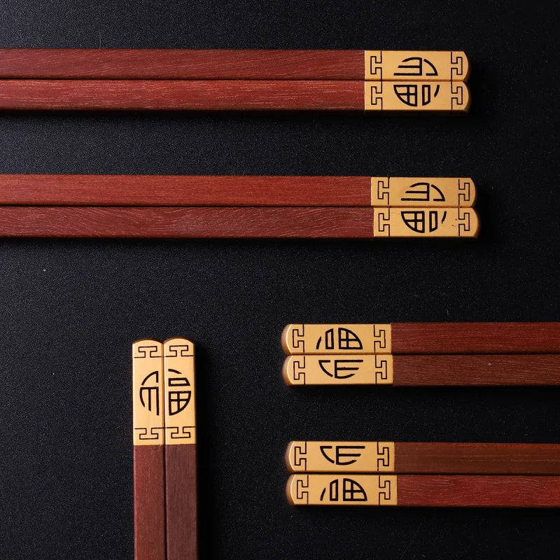 Red Sandalwood & Alloy Chopstick Gift Set (2 Pairs)