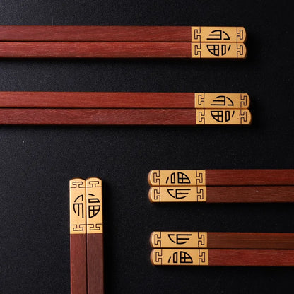 Red Sandalwood & Alloy Chopstick Gift Set (2 Pairs)