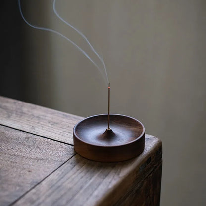 Round Solid Wood Incense Stick Holder Tray