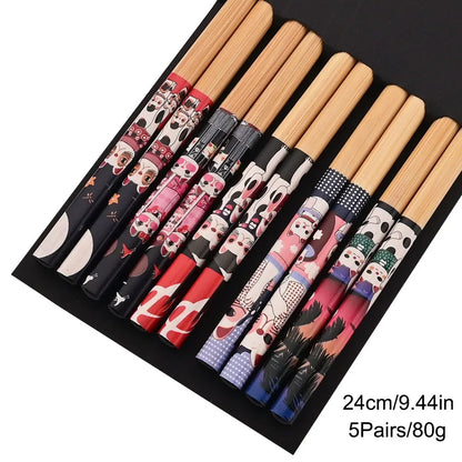 Non Slip Multi Color Bamboo Chopsticks Set (5 Pairs)