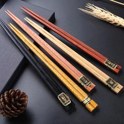 Elegant 5-Color Natural Wooden Chopsticks (5 Pairs)