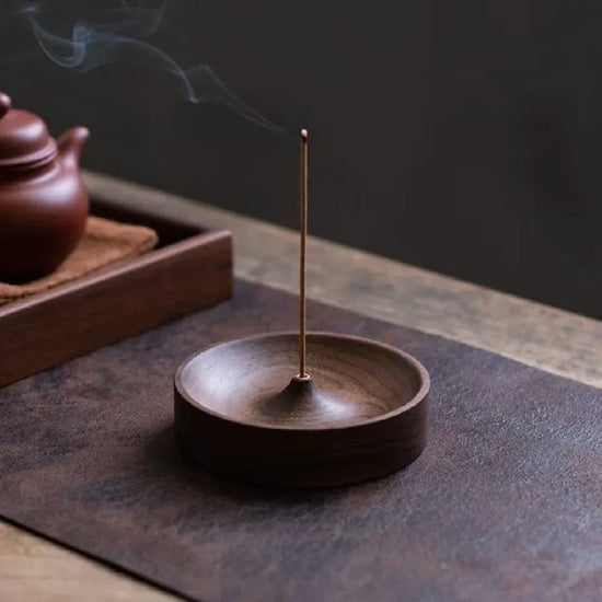 Round Solid Wood Incense Stick Holder Tray