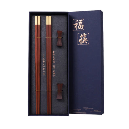 Red Sandalwood & Alloy Chopstick Gift Set (2 Pairs)