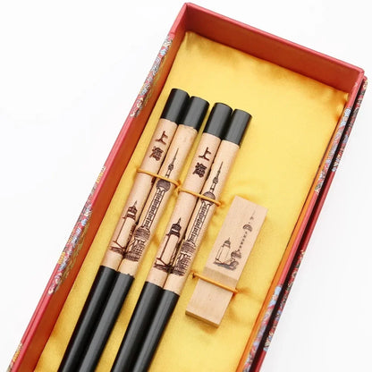 Chinese Dragon and Phoenix Design Chopsticks Set (2 Pairs)