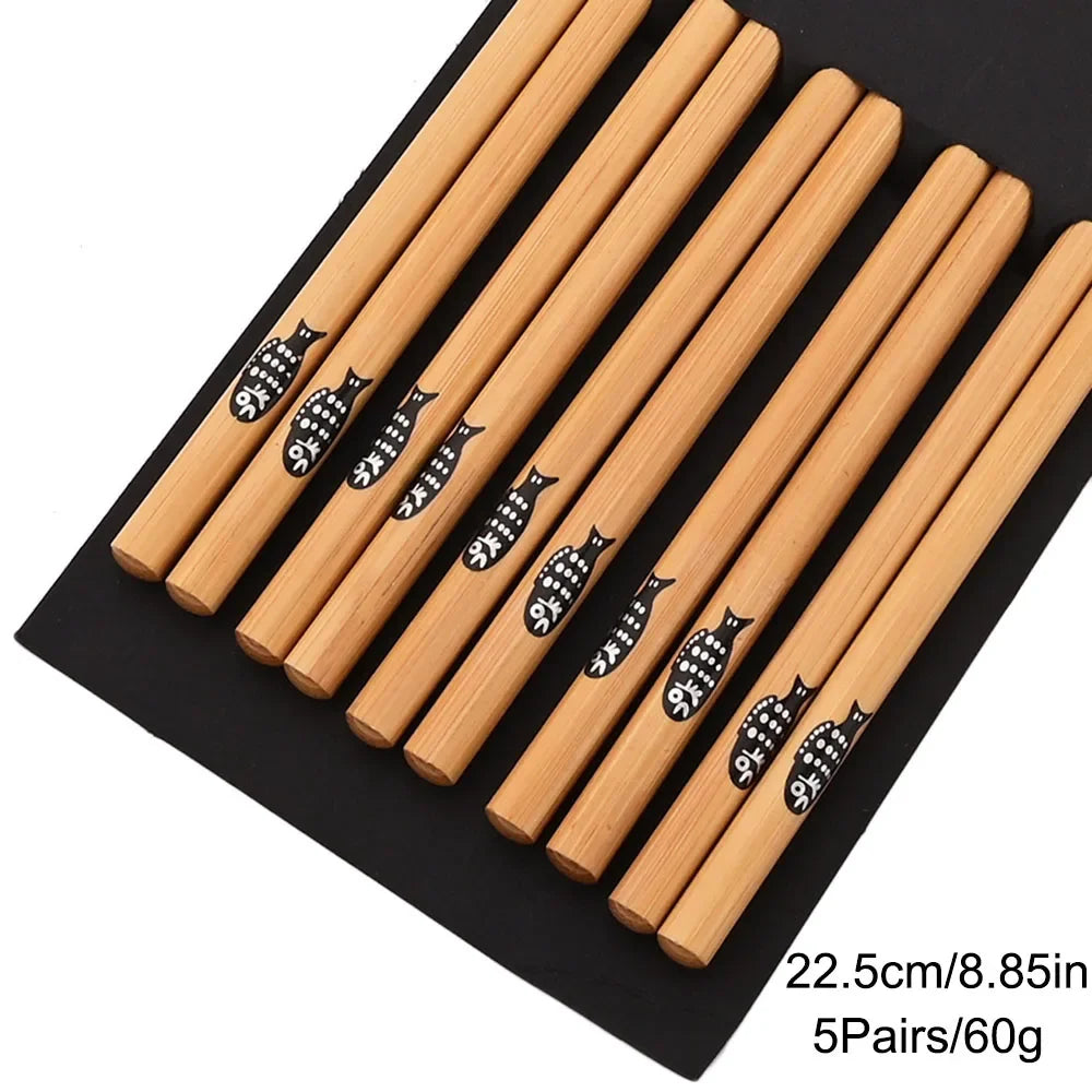 Non Slip Multi Color Bamboo Chopsticks Set (5 Pairs)
