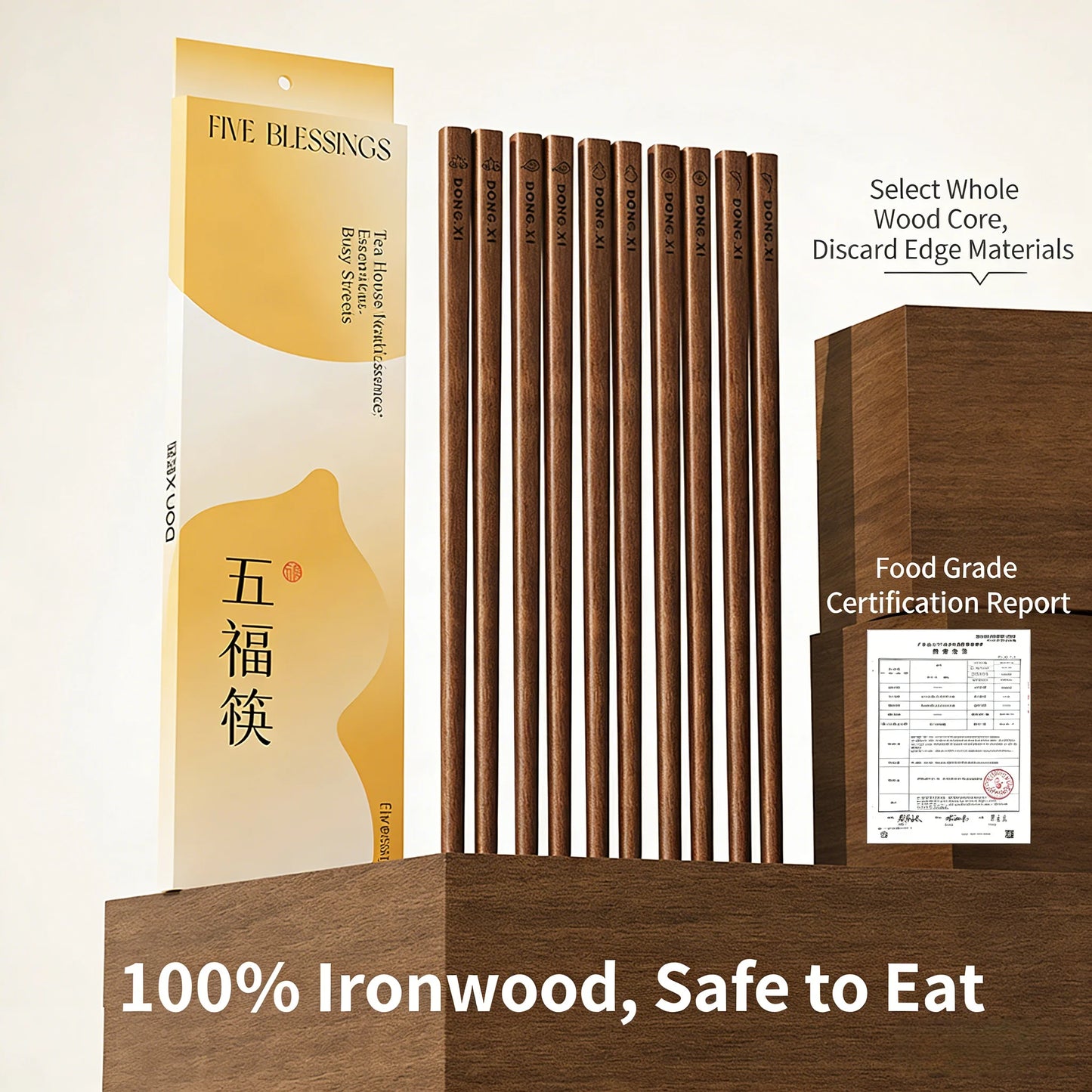 Durable Natural Ironwood Chopstick Set (5/10/20 Pairs)
