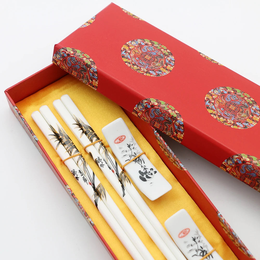 The Art of Porcelain: Jingdezhen Ceramic Chopsticks Set (2 Pairs)