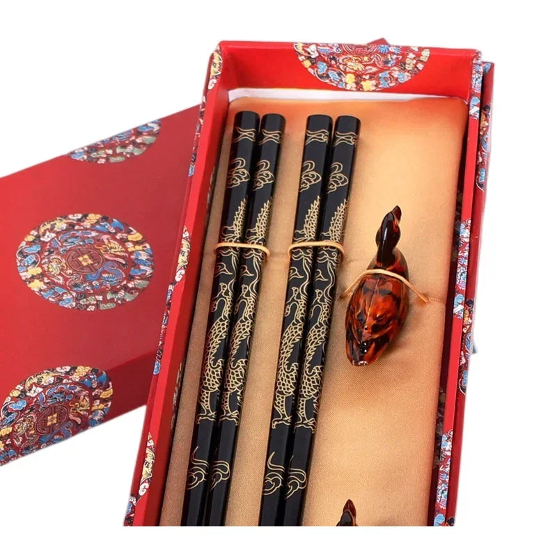 Chinese Dragon and Phoenix Design Chopsticks Set (2 Pairs)