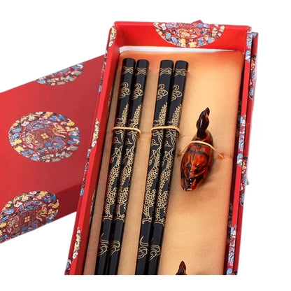 Chinese Dragon and Phoenix Design Chopsticks Set (2 Pairs)