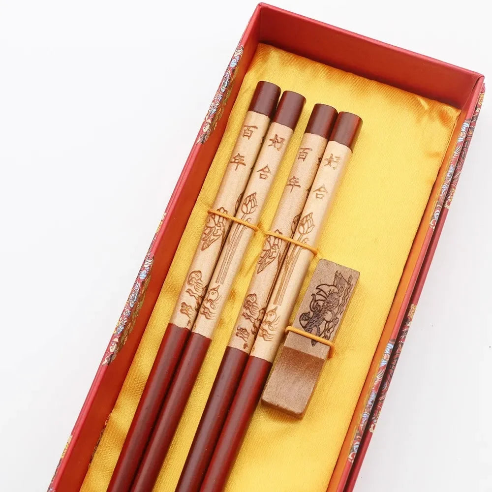 Chinese Dragon and Phoenix Design Chopsticks Set (2 Pairs)