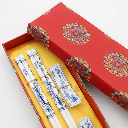 The Art of Porcelain: Jingdezhen Ceramic Chopsticks Set (2 Pairs)