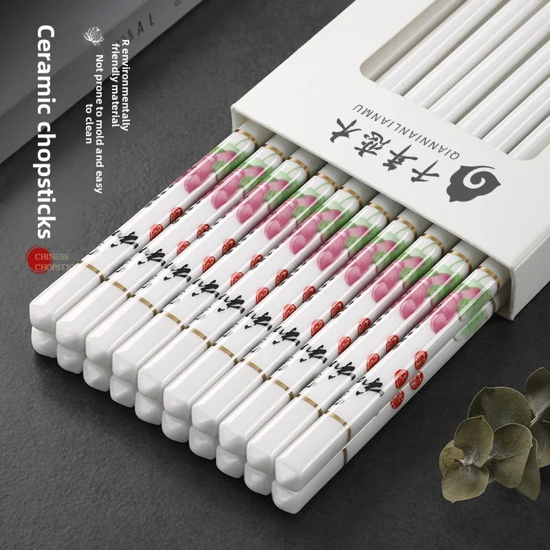 Drop-Proof Ceramic Chopsticks Set (5/10 Pairs)