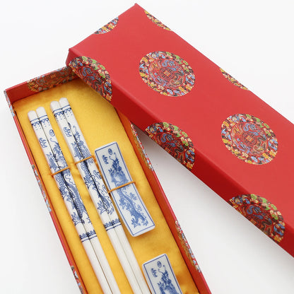 The Art of Porcelain: Jingdezhen Ceramic Chopsticks Set (2 Pairs)