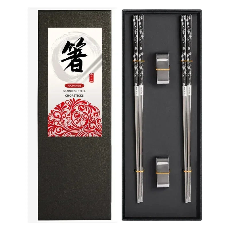 Premium Laser-Patterned 304 Stainless Steel Chopsticks (5 Pairs)
