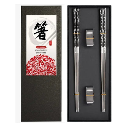Premium Laser-Patterned 304 Stainless Steel Chopsticks (5 Pairs)