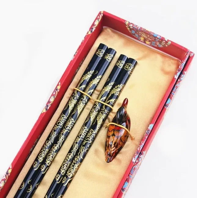 Chinese Dragon and Phoenix Design Chopsticks Set (2 Pairs)
