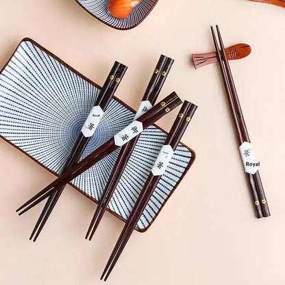 Premium Reusable Wood Chopsticks for Asian Dining (5 Pairs)