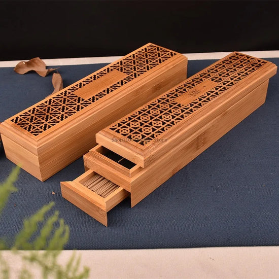 Double-Layer Bamboo Incense Holder Box