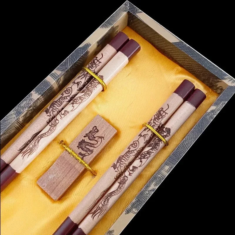 Chinese Dragon and Phoenix Design Chopsticks Set (2 Pairs)