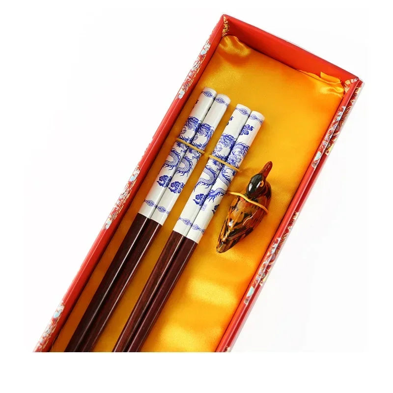 Chinese Dragon and Phoenix Design Chopsticks Set (2 Pairs)