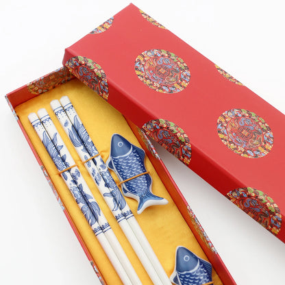 The Art of Porcelain: Jingdezhen Ceramic Chopsticks Set (2 Pairs)