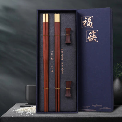 Red Sandalwood & Alloy Chopstick Gift Set (2 Pairs)