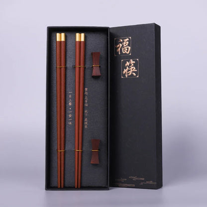 Red Sandalwood & Alloy Chopstick Gift Set (2 Pairs)