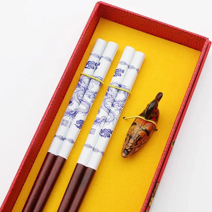 Chinese Dragon and Phoenix Design Chopsticks Set (2 Pairs)