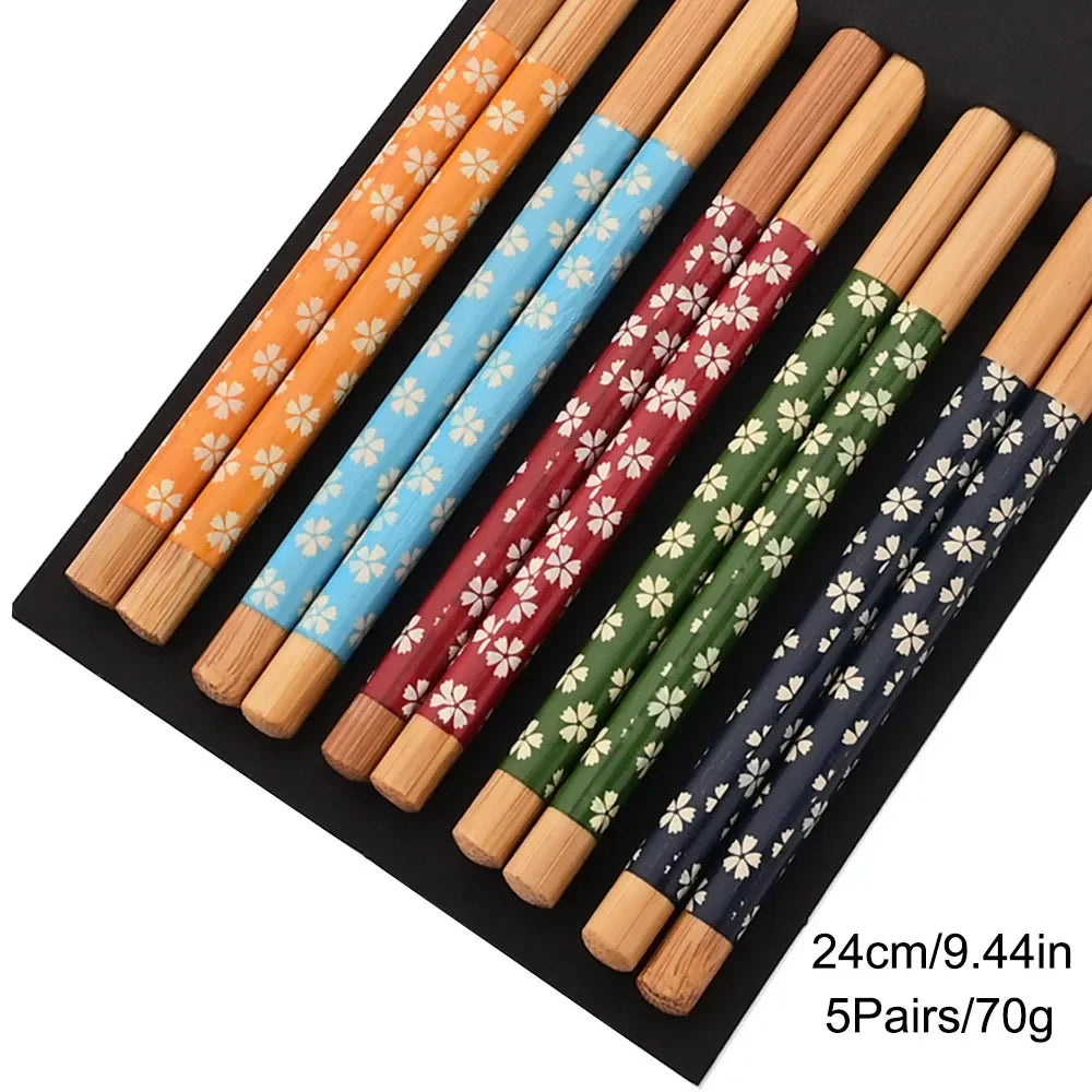 Non Slip Multi Color Bamboo Chopsticks Set (5 Pairs)