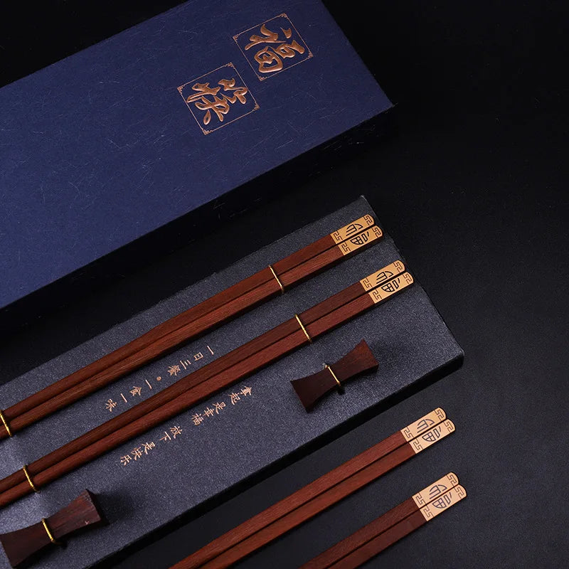 Red Sandalwood & Alloy Chopstick Gift Set (2 Pairs)