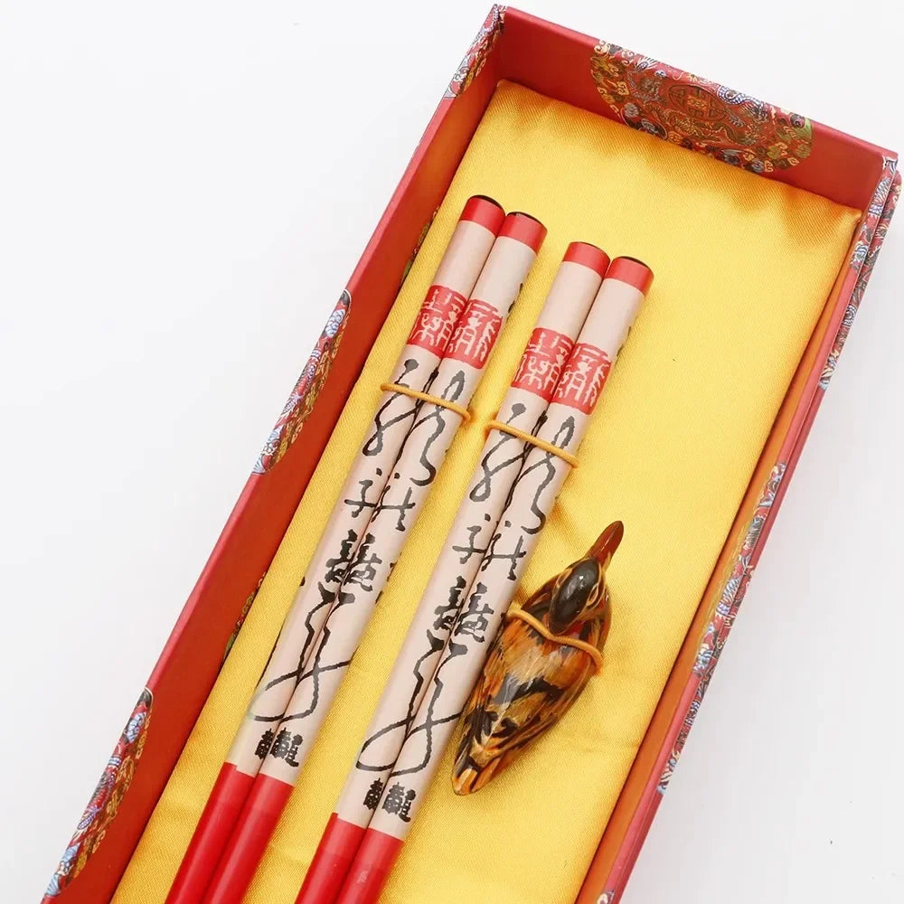 Chinese Dragon and Phoenix Design Chopsticks Set (2 Pairs)