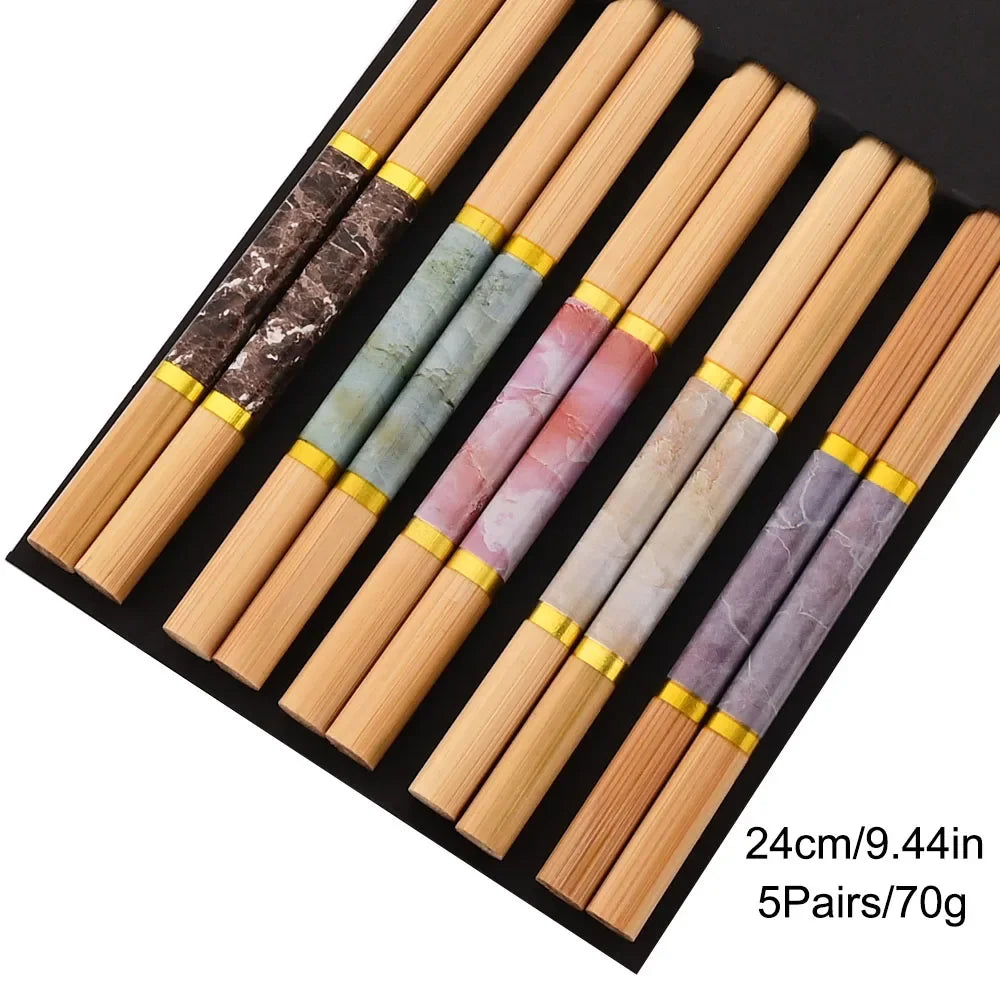 Non Slip Multi Color Bamboo Chopsticks Set (5 Pairs)