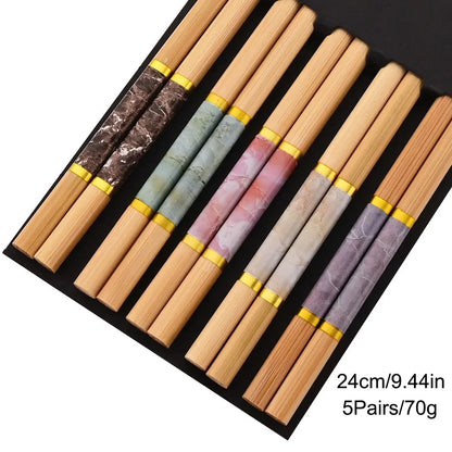 Non Slip Multi Color Bamboo Chopsticks Set (5 Pairs)
