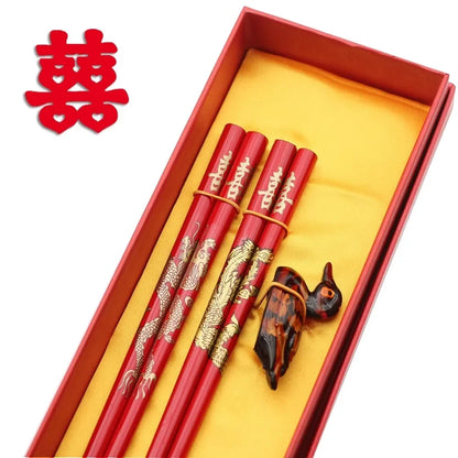 Chinese Dragon and Phoenix Design Chopsticks Set (2 Pairs)