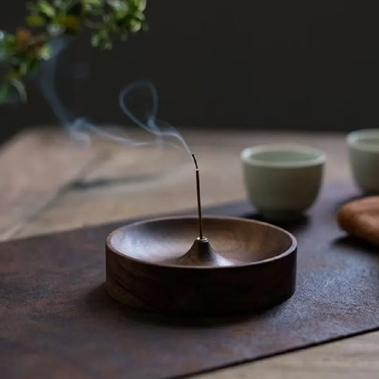 Round Solid Wood Incense Stick Holder Tray