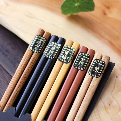 Elegant 5-Color Natural Wooden Chopsticks (5 Pairs)
