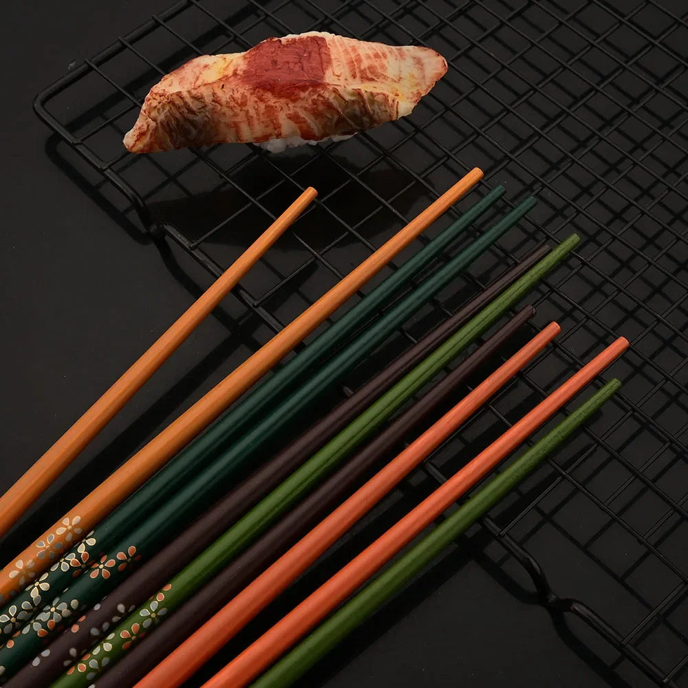 Non Slip Multi Color Bamboo Chopsticks Set (5 Pairs)