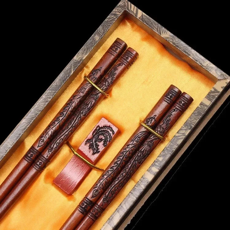 Chinese Dragon and Phoenix Design Chopsticks Set (2 Pairs)