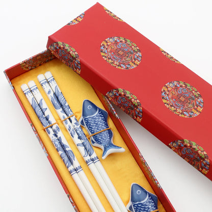 The Art of Porcelain: Jingdezhen Ceramic Chopsticks Set (2 Pairs)