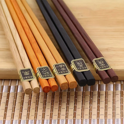 Elegant 5-Color Natural Wooden Chopsticks (5 Pairs)