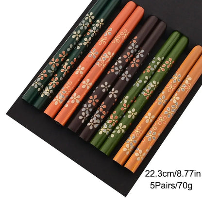 Non Slip Multi Color Bamboo Chopsticks Set (5 Pairs)
