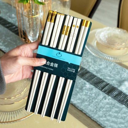 Artistic Chinese Style Alloy Chopsticks (5 Pairs) - Aptiaide14:2000036995 Pairs WhitGd Mix
