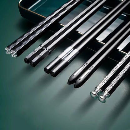 Artistic Chinese Style Alloy Chopsticks (5 Pairs) - Aptiaide14:2000061545 Pairs BlackS Mix