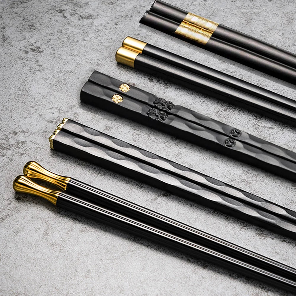 Artistic Chinese Style Alloy Chopsticks (5 Pairs) - Aptiaide14:2000001955 Pairs BlackG Mix