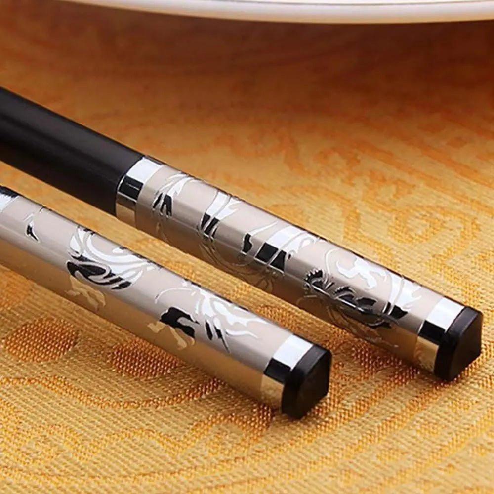 Black Alloy Chinese Tableware Chopsticks (1 Pair) - Aptiaide14:175Silver