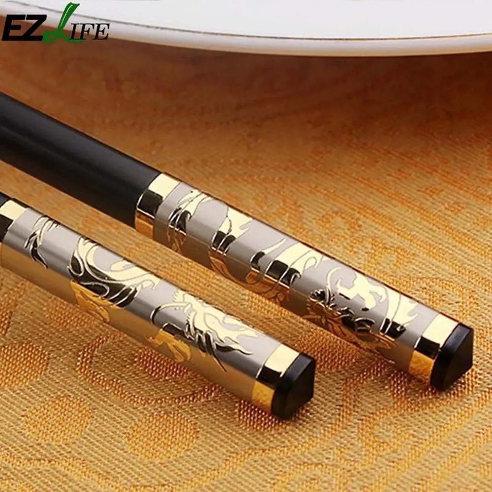 Black Alloy Chinese Tableware Chopsticks (1 Pair) - Aptiaide14:193Gold