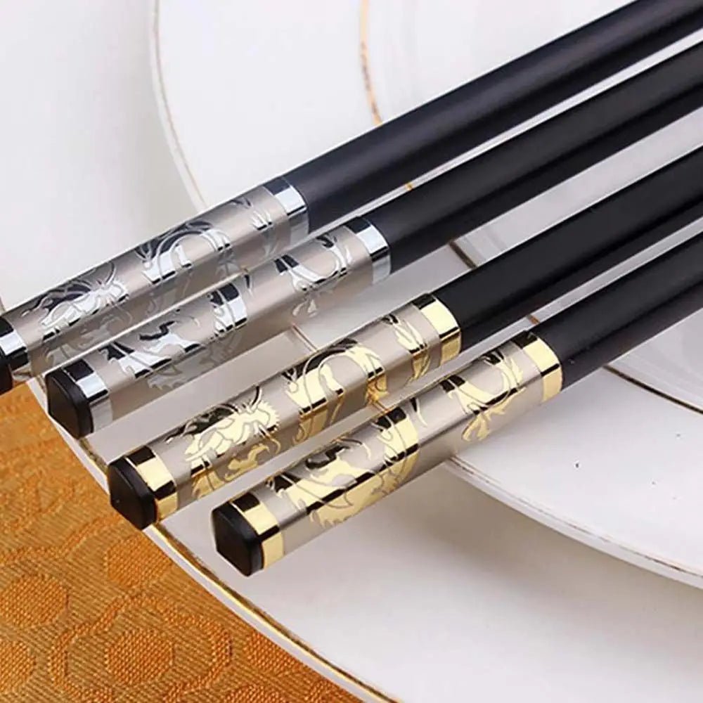Black Alloy Chinese Tableware Chopsticks (1 Pair) - Aptiaide14:193Gold